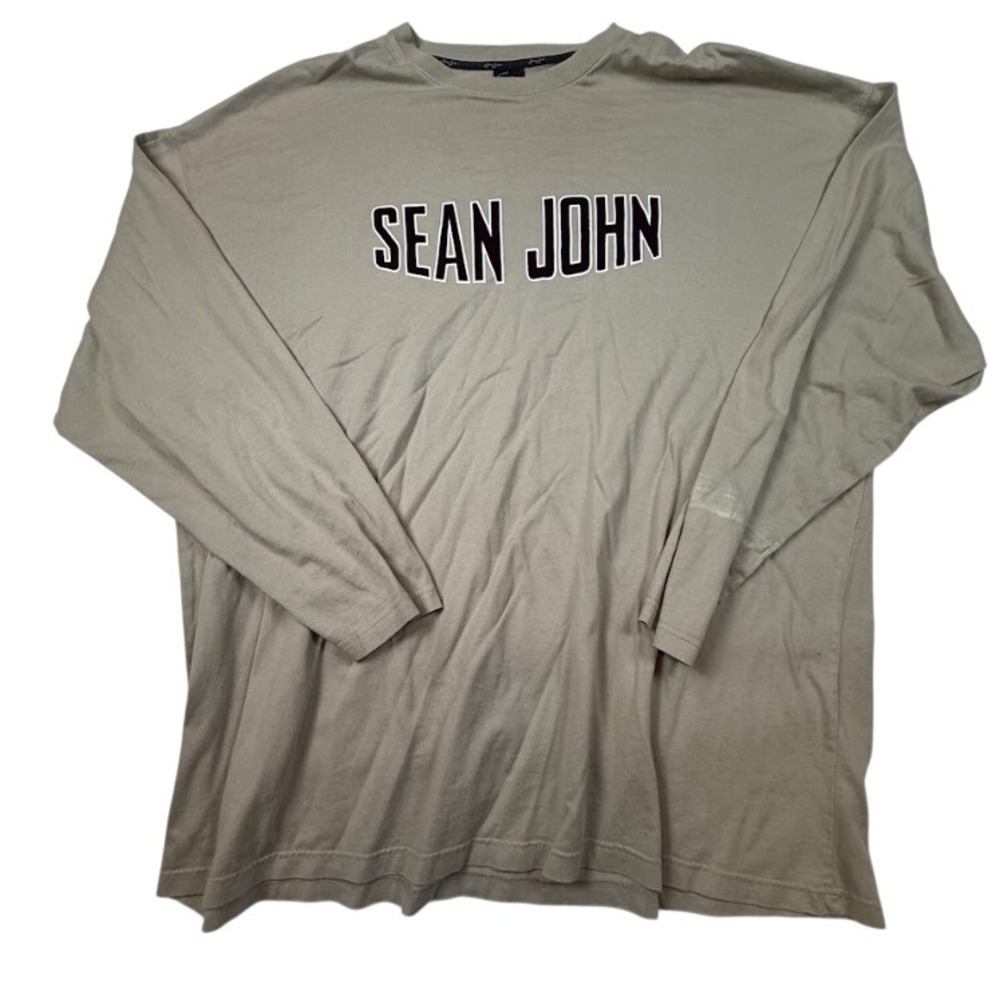 Sean John Shirt Mens 3XL Tan Long Sleeve Big Logo Cotton Y2K Hip Hop Baggy Tee
